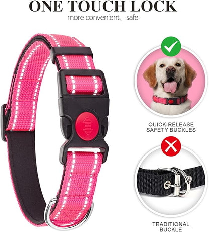 2 Pack Reflective Dog Collars for Medium Dogs Girl Boys,Female Male,Nylon Dog Collars for Puppy Small Large Dog with Quick Release Safety Buckle, Durable Padded Soft Neoprene Collar,Red,Holly Green,M