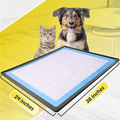 Dog Pee Pad Holder Tray Fits for 24” x 36” Pee Pads - 1 Pack - Grey | Corner Lock Holes, Raised Edges, Non-Spill, Easy to Clean Silicone Dog Potty Tray Holder, For Indoor Floor Protection