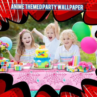 Oudain 3 Pack Spider Theme Birthday Decorations Halloween Purple Black Red Pink Green Web Ghost Bat Tablecloth Cartoon Table Cover Party Favor for Birthday (Pink,Green,Spider)