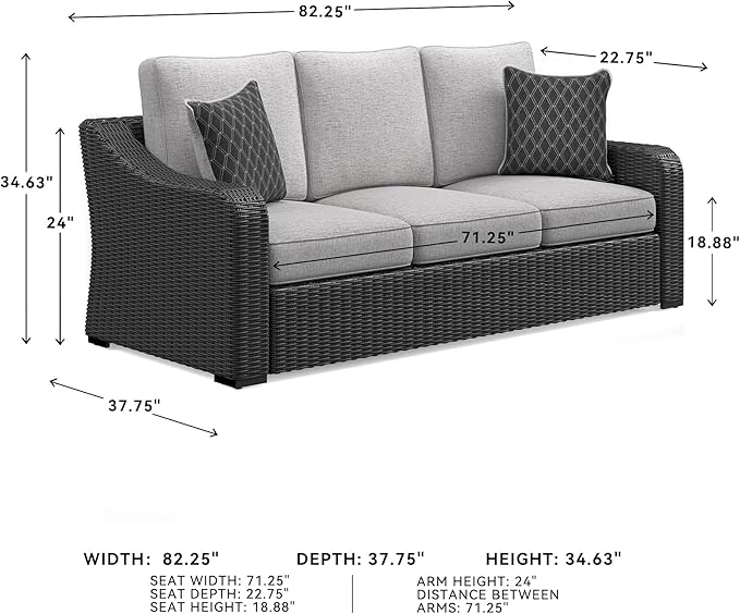 Signature Design by Ashley Beachcroft Casual Nuvella Weather Resistant Fabric Outdoor/Indoor Sofa with Cushion and 2 Toss Pillows, Black & Light Gray