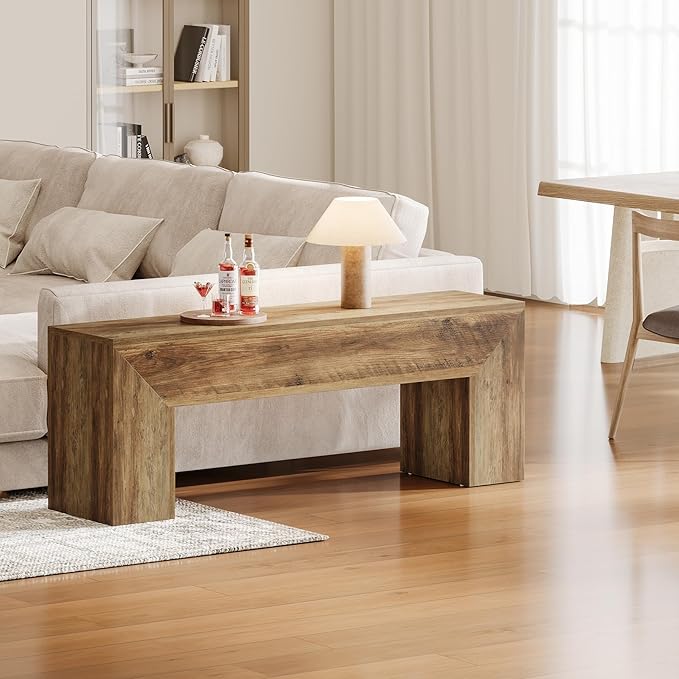 Tribesigns 47'' Wooden Entryway Bench, Farmhouse Entry Bench Seat, Indoor End of Bed Bench with Storage Capability for Living Room, Bedroom, Hallway, Easy Assembly, Oak Brown