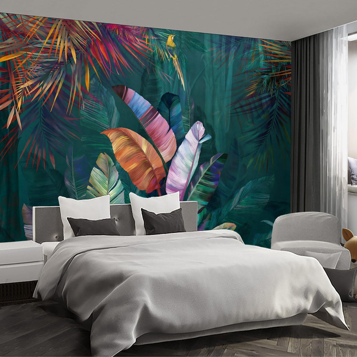 Colorful Banana Leaf Wall murals Peel and Stick Wallpaper for Bedroom Living Room - 96"x137"