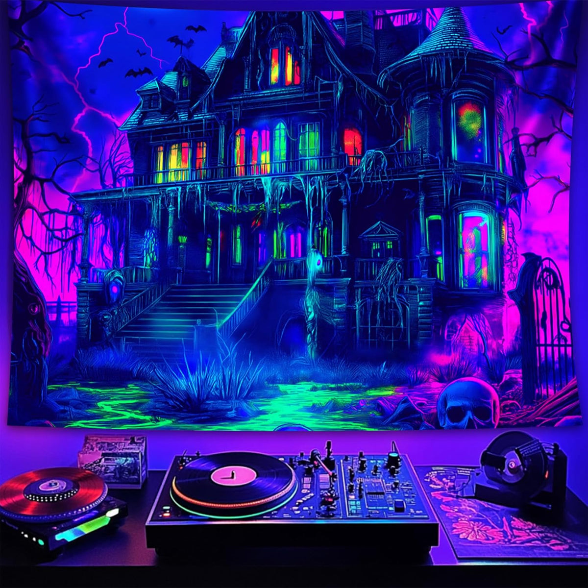 Halloween Tapestry, Blacklight Tapestry for Halloween Party Decor Hanging Tapestries Backdrop Wall Art Poster for Bedroom Dorm 79x59in