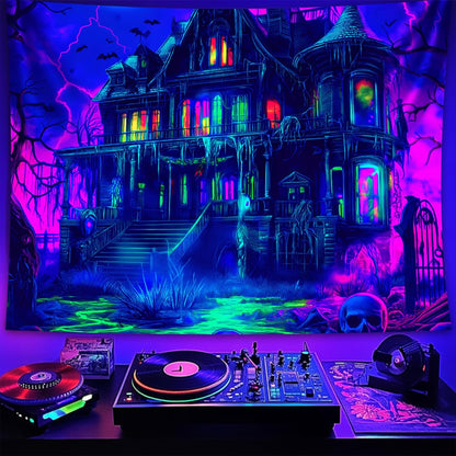 Halloween Tapestry, Blacklight Tapestry for Halloween Party Decor Hanging Tapestries Backdrop Wall Art Poster for Bedroom Dorm 79x59in