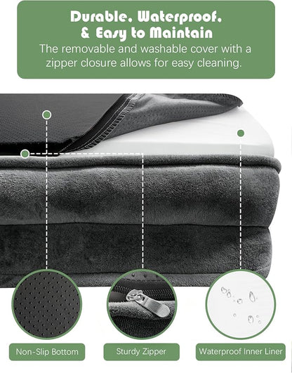 Spotted Play Orthopedic Dog Bed with Sides - Sofa Beds for Large Dogs, Supportive Foam Pet Couch Bed with Washable Removable Cover, Waterproof Lining and Non-Slip Bottom, Dark Grey - L-Plus