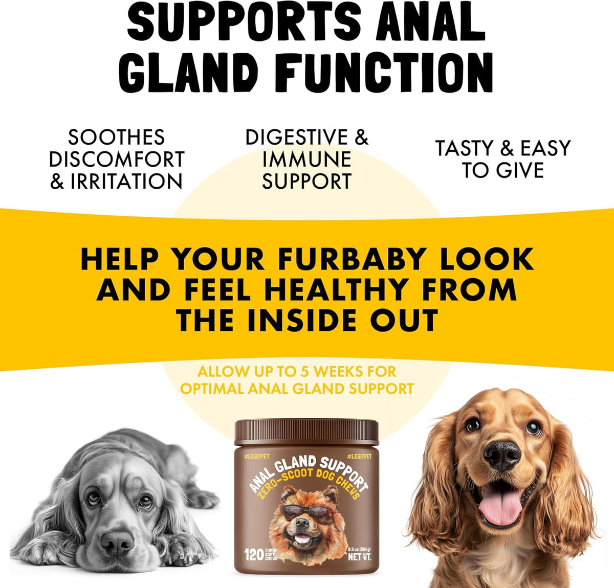 LEGITPET Anal Gland Relief Chews for Dogs Fiber & Digestive Support Supplement Soft Treats for Healthy Bowel & Gland Function Helps Reduce Scooting Promotes Dog Health & Comfort 120 pcs