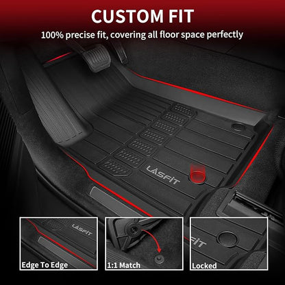 LASFIT Floor Mats for Jeep Grand Cherokee L 2021-2025 2026 (ONLY for 6-Passengers Without Center Console) All Weather TPE Custom Fit Car Mats Floor Liners 1st & 2nd & 3th Row, Black