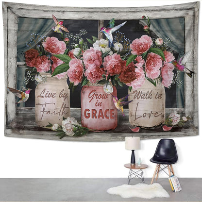yowecso Farmhouse Rose Tapestry Peony Flower Tapestry Wall Hanging for Bedroom Floral Tapestries Aesthetic Wall Decor for Home Dorm Living Room 50"x60"