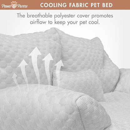 Paws & Purrs Cooling Pet Sofa Bed for Small Dogs or Cats, Breathable Fabric, Supportive Bolsters, Removable Washable Cover, Non-Slip Base, Sofa Pet Lounger Includes Mini Play Cushion, Light Gray