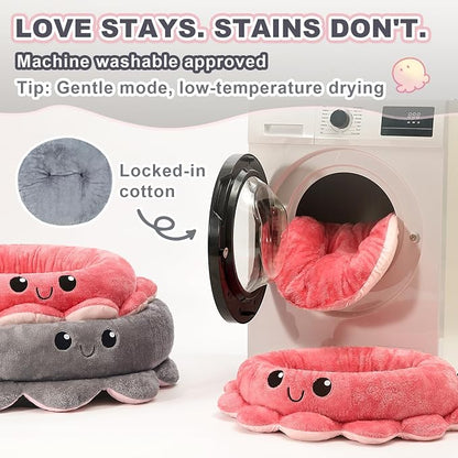 Cute Calming Dog Beds Clearance for Large and Extra Dogs, Anxiety Bolster Dog Bed with Octopus Shape, Grey, XL, Boho, Round Pet Bed Cat with Removable Cushion