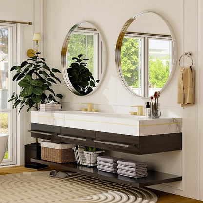 32 Inch Silver Round Bathroom Mirror - Wall Mounted Circle Mirror with Metal Frame, Modern Mirror Suitable for Bathroom, Vanity, Entryway, Living Room, Wall Decor