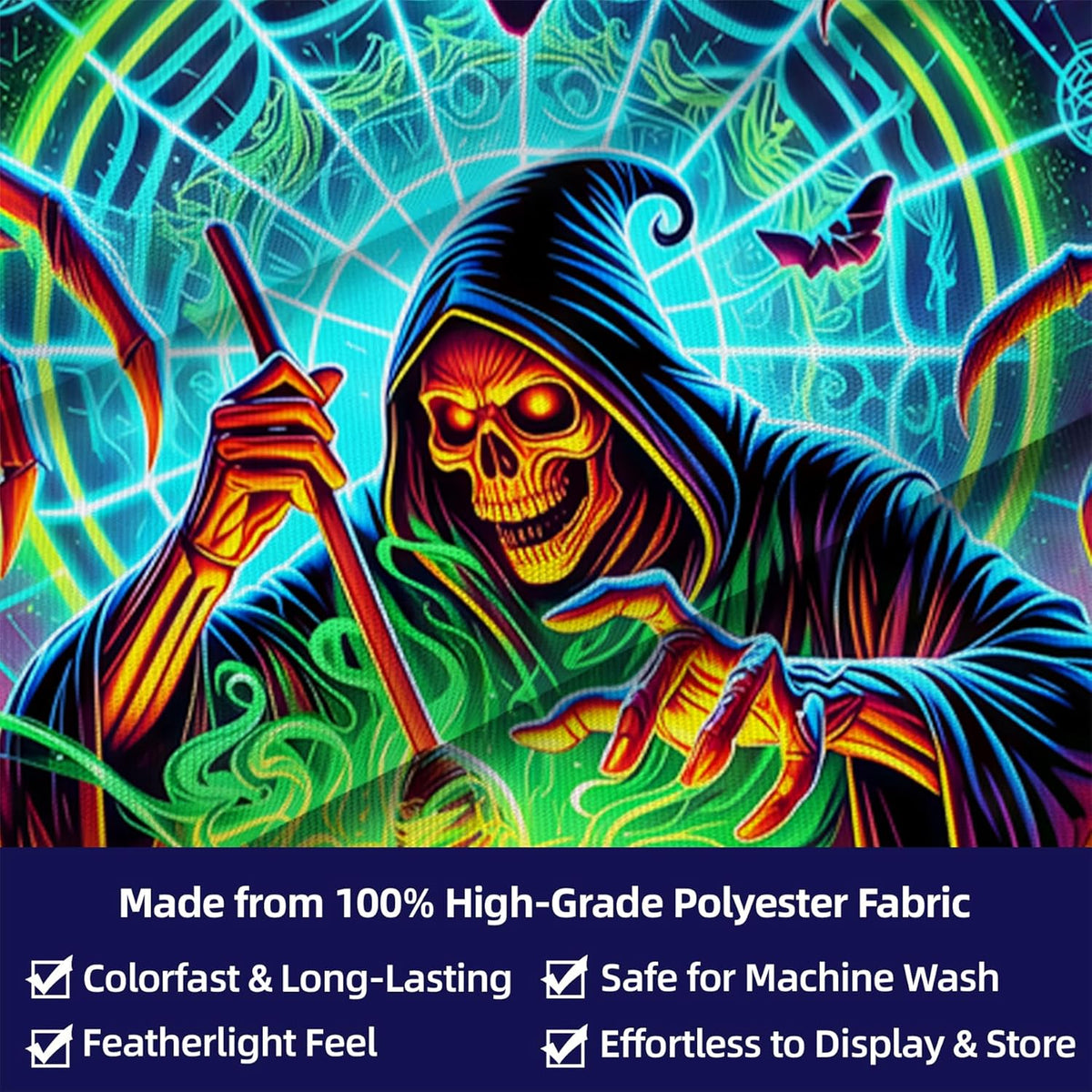 Halloween Tapestry, Blacklight Tapestry for Halloween Party Decor Hanging Tapestries Backdrop Wall Art Poster for Bedroom Dorm 79x59in
