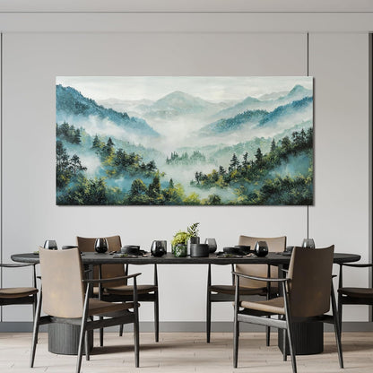 Canvas Wall Art Decor Artwork for Walls Mountain Botanical Wall Art Decor Large Landscape Wall Art for Living Room White Foggy Forest Wall Art Prints for Room Ofiice Bedroom Wall Decor 24" x 48"