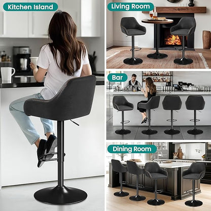 Yaheetech Bar Stools Set of 2, PU Leather Swivel Counter Height Barstools, Adjustable Bar Chairs with Backrest and Footrest, Kitchen Island Stool for Home Kitchen, Black