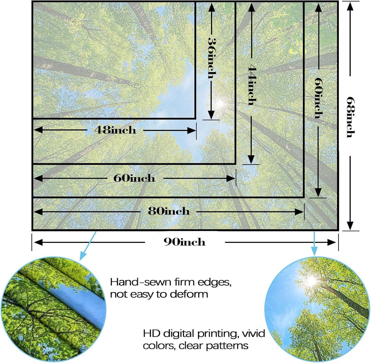 AMM Nature Forest Tree Celling Tapestry Lush Green Treetops Sunlit Tapestry for Bedroom Aesthetic Sky Sunlight Canopy Leaves Landscape Tapestries Wall Hanging for Living Room Dorm Office 90 x 68 Inch