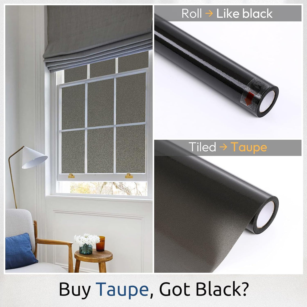 rabbitgoo Privacy Window Film, Static Cling Privacy Film for Glass Windows, Removable Grey Frosted Sun Light Blocking Coverings House Tint for Home Bathroom Garage, Taupe, 29.5 x 78.7 Inches