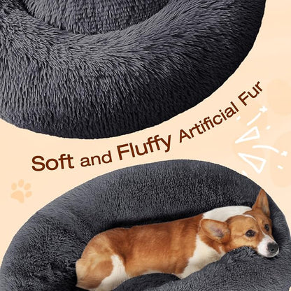 JOLLYVOGUE Dog & Cat Bed, Calming Anti-Anxiety Pet Bed for Small Dogs, Fluffy Donut Cushion for Small and Medium Pets (20")
