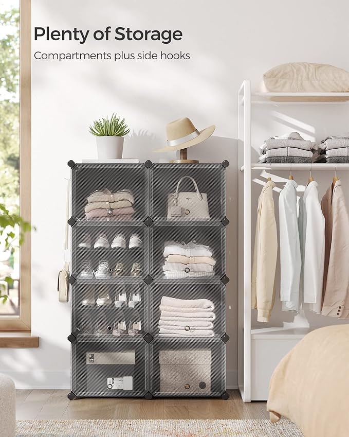 SONGMICS Shoe Rack Organizer, 8-Tier Shoe Storage Cabinet for Closet and Entryway, Holds 32 Pairs of Shoes, Adjustable, Ink Black and Trasparent ULPC034B01