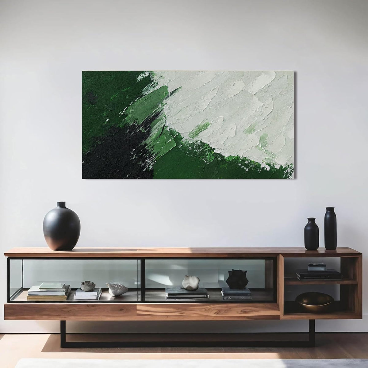 AIXMGSJS Canvas Wall Art Decor Wall Art Pictures for Living Room Canvas Art Wall Decor Green Abstract Wall Art Prints Modern White Wall Art Abstract Artwork for Walls Home Office Decor 20" X 40"