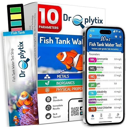 Digital Aquarium Water Test Kit, App-Enabled 10-in-1 Freshwater & Saltwater Aquarium Test Strips for Fish Tanks, Shrimp, Reef Test Strips, pH, Ammonia, Nitrate, Nitrite, GH, KH, Chlorine