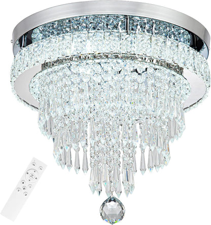 16“ Crystal Chandeliers Round Modern LED Chandelier Light Flush Mount Ceiling Light Fixtures with Remote Control for Bedroom Living Room Dining Room (dimmable)