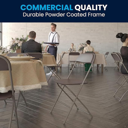 Flash Furniture Hercules Series Plastic Folding Chair - Brown - 4 Pack 650LB Weight Capacity Comfortable Event Chair-Lightweight Folding Chair