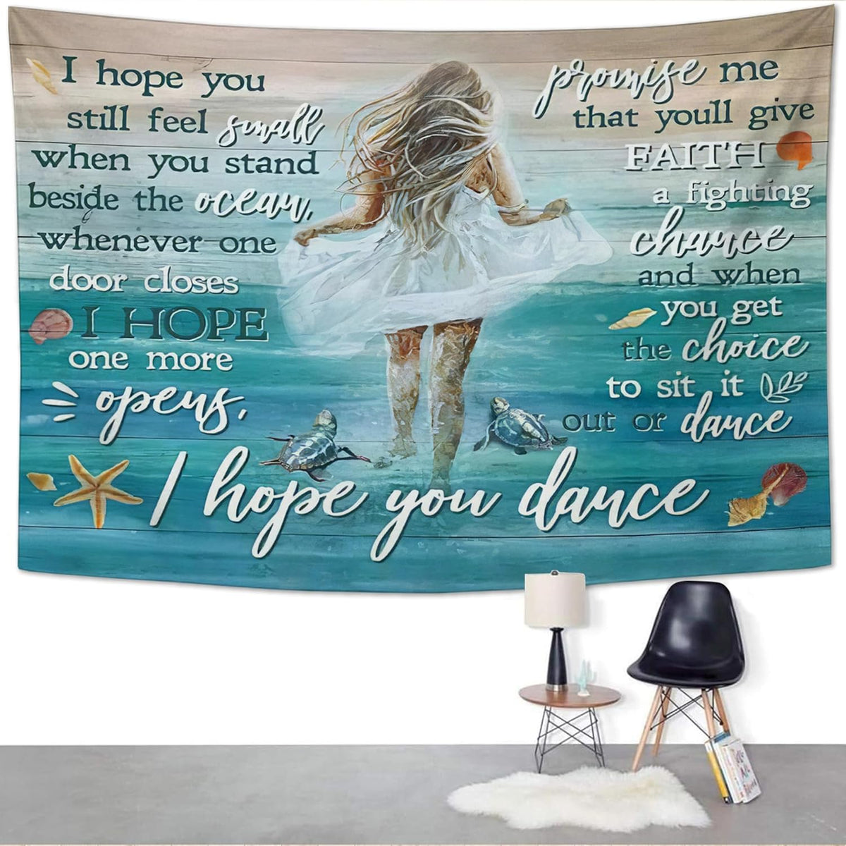 Coastal Beach Tapestry I Hope You Dance Tapestry Wall Hanging for Bedroom Sea Turtle Tapestries Aesthetic Wall Decor for Home Dorm Living Room 50"x60"