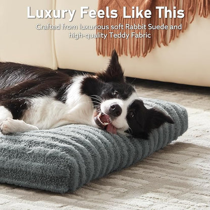 FURTIME Washable XL Dog Bed for Extra Large Dogs, Deluxe Dog Crate Beds | Comfy Fluffy Kennel Pad Anti-Slip Pet Sleeping Mat, Machine Washable Dogs Pillow, 44"x32"x4", Gray