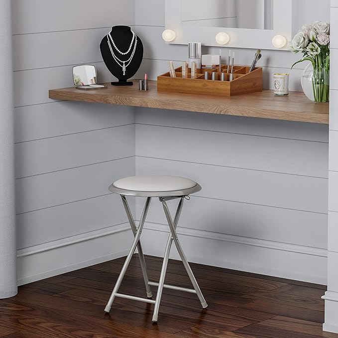 Folding Stool - Backless 18-Inch Stool with 225lb Capacity for Kitchen or Rec Room - Portable Indoor Counter Bar Stools by Lavish Home (White)