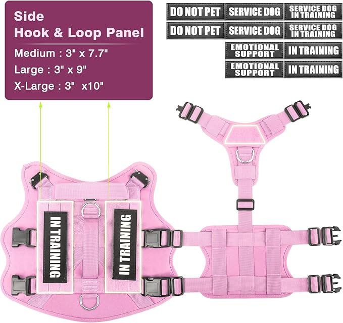WINSEE Service Dog Vest Harness for Medium Dog, Tactical Working MOLLE Vest with 10 Pet Patches, No Pull Heavy Duty Harness for Training Walking