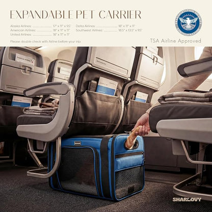 Top-Side Expandable Pet Carrier, Treat Window,18x13x9.5 Airline Approved | for Southwest Frontier,Soft-Sided Cat Carrier, Anti-Scratch Mesh, Lockable Zippers,Dog Carrier for Kitten,Rabbit,Puppy, Blue