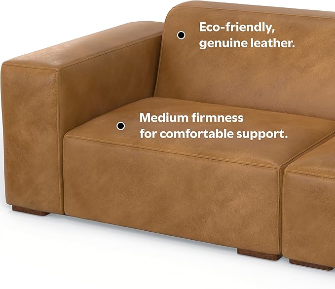 SIMPLIHOME Rex Right-Facing Modular Sectional Sofa in Full-Grain Genuine Leather, Sienna, 122-inches Wide, Handcrafted Modern-Style 4-Seater L-Shaped Leather Couch with Right Chaise for Living Room