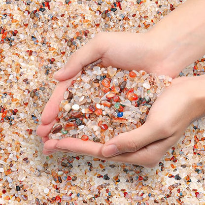 T4U Crystal Chips Stone Crushed Quartz Glass 1LB - Carnelian Tumbled Gravel Small Decorative Pebbles Bulk, Mini Polished Rocks Pieces for Crafts, Vases Filler, Succulent Plants, Aquarium Gravel Rocks