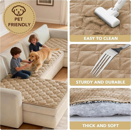 H.VERSAILTEX Chenille Couch Cover for Dogs Washable Soft Fuzzy Sofa Covers for 3 Cushion Couch Sectional Sofa Cover Thick Pet Couch Cover Protector Non-Slip Dog Bed Cover(Khaki, 28" x 102")