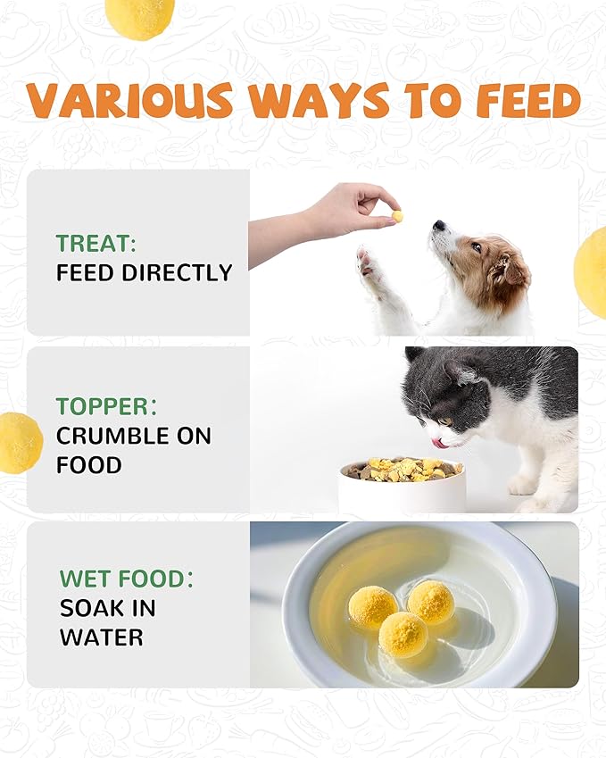 PAWUP Freeze Dried Cat & Dog Treats, Natural Quail Egg Yolk, Single Ingredient, High-Protein Pet Snacks for Skin & Coat Health, No Artificial Additives, 9.2 oz
