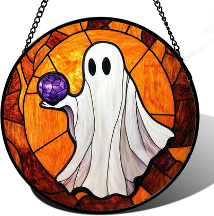 Stained Glass Window Hanging - Halloween Decorations Ghosts Vampire Suncatcher for Doors Garden Indoor Funny Spooky Sun Catchers Gothic Decor Horror Gifts for Women Men Friend 11.8 in