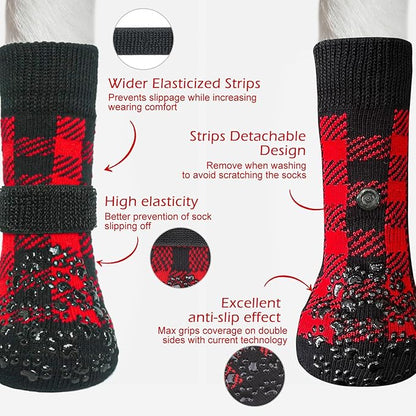 EXPAWLORER Anti-Slip Dog Socks-Double Sides Grips Traction Control on Hardwood Floor,Dog Shoes for Hot/Cold Pavement,Best Paw Protector,Prevents Licking,for Puppy Small Medium Large Senior Dogs