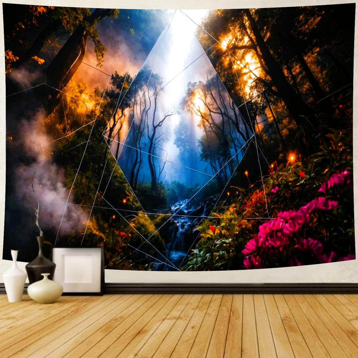 Delur Forest Tapestry Tree of Life Misty Tropical Rainforest Tapestry Wall Hanging Mystical Colorful Spiritual Psychedelic Nature Landscape Headboard for Bedroom Living Room Home Decor (51.2" x 59.1")