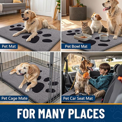 Smiry Dog Door Mat for Muddy Paws, Absorbs Moisture and Dirt, Low-Profile Entryway Mat with Non-Slip Backing, Entry Indoor Outdoor Doormat for Inside Floor (30x20 Inches, Grey, Paw)