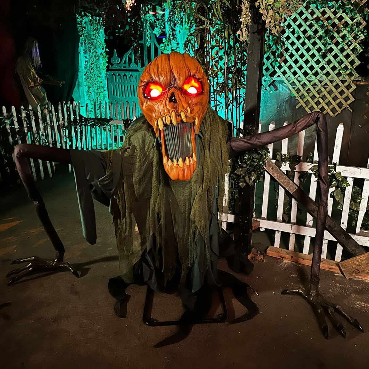 Haunted Hill Farm 7.3-Ft Groundbreaking Jack by Tekky, Halloween Animatronic, Spooky House Wall Decoration, Creepy Indoor & Covered Outdoor Party Decor, Motion-Activated Lights & Sound, Life-Size