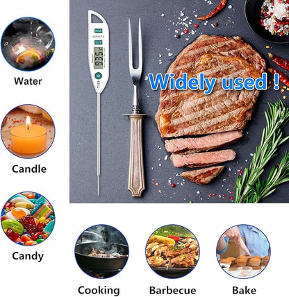 BOMATA Waterproof IPX7 Thermometer for Water, Liquid, Candle and Cooking. Instant Read Food Thermometer with Long Probe for Cooking, Meat, BBQ! T101 White