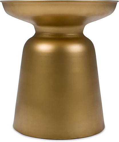 SIMPLIHOME Toby Metal Table - 17 inch Wide Solid Iron Drum Accent Table in Gold, Industrial Side or End Table for Living Room, Bedroom or Entryway with Sculptural Design, Assembled