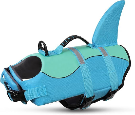 Shark Dog Life Jacket, Dog Life Vests for Boating, High Buoyant Pet Life Vest for Swimming, Adjustable Easy On Cat Life Jackets for Small, Medium, Large Dogs (Pool Blue,S)