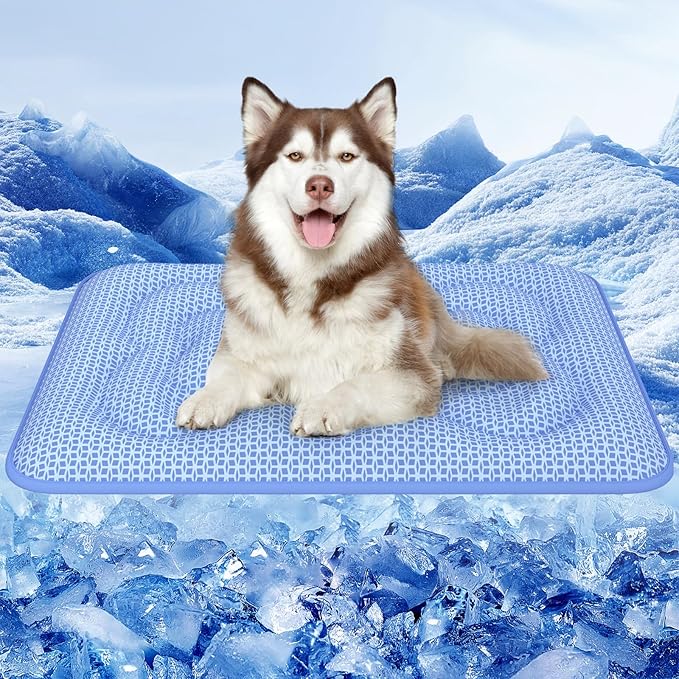 Rywell Dog Cooling Mat ,36*27 Super Thick & Comfortable Cooling Mat for Large Dog with Arc-Chill 3.0 & PCM Tech(Q-Max>0.5), Endothermic Color Changing&Dual Sided for All-Year Use, Portable for Pet Bed