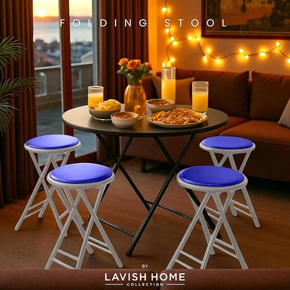 Lavish Home Folding Stool Set - Set of Four 24-Inch Padded Stools with 225lb Capacity for Kitchen, Dorm, or Rec Room - Portable Stools for Adults - Collapsible Sitting Stool Set for Seating (Blue)