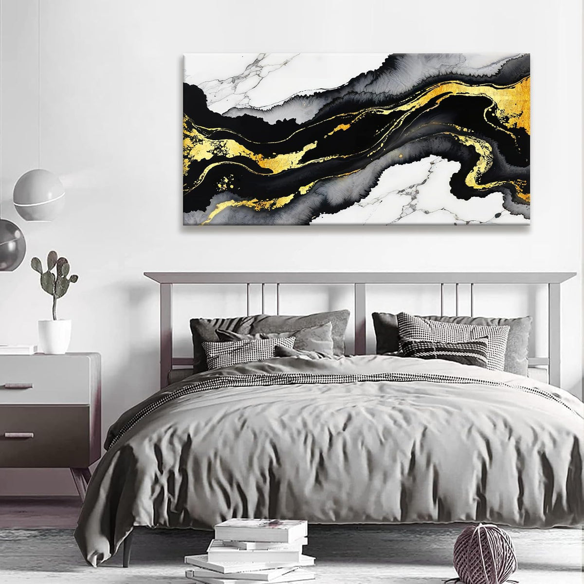 TAIJXAGSG Abstract Black And Gold Wall Art For Living Room Artwork Canvas Art Wall Decor Marble Texture Modern Canvas Prints Pictures Abstract Wall Decor For Home Hotel Decoration 24x48 Inch