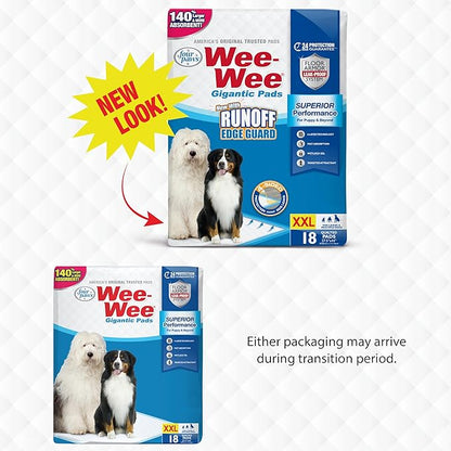 Four Paws Wee-Wee Superior Performance Gigantic Dog Pee Pads, 18 Count | Puppy & dog potty training pads, all day floor protection, housebreaking pet supplies, leak-proof puppy pads, 27.5" x 44"