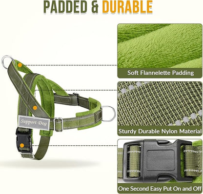 SlowTon No Pull Dog Harness with Front Clip - Heavy Duty, Soft Padded | Neck & Chest Adjustable, Tactical Pet Vest and Leash Set for Large Medium Sized Dogs, for Easy Walk & Training, Green XL