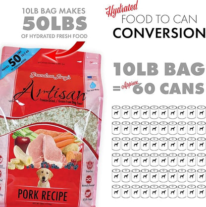 Grandma Lucy's Artisan Dog Food, Grain Free and Freeze-Dried - Artisan Pork, 3Lb Bag