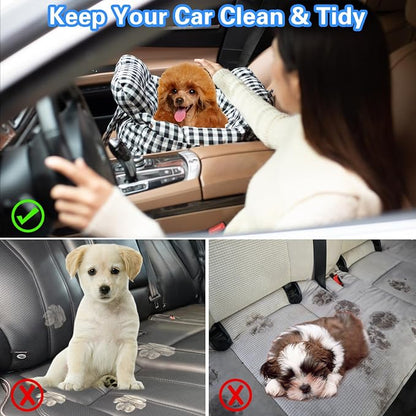 Dog Car Seat for Small Dogs, Portable Puppy Car Seat of Easy Installation, Fashionable Pet Carrier Bag with Large Pockets, Machine Washable Dog Booster Seat (Checkered Navy)